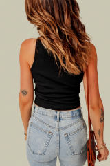 Black Seamless Sleeveless Rib Knit Crop Top LC2565159-2