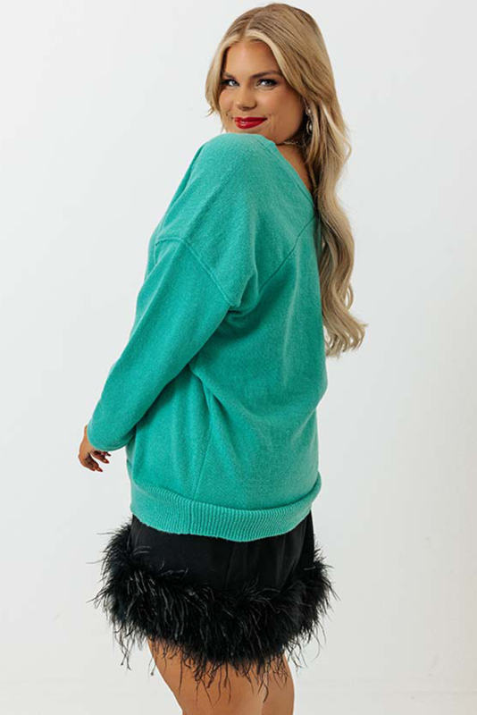 Green Plus Size Drop Shoulder V Neck Sweater PL272112-9