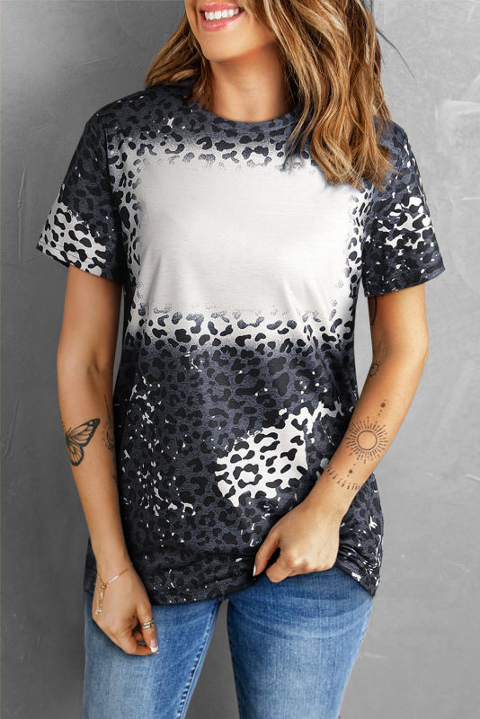 Leopard Blank Apparel- Bleached Leopard Crew Neck T-shirt LC25220738-20