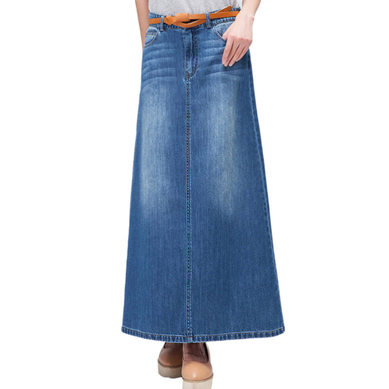 Blue Pocketed Long Denim Skirt TQL360004-5