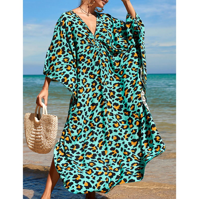 Green Stripe Print Long Kinimo Beachwear TQL310062-9