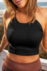 Black Rib Seamless Crop Top LC2565272-2