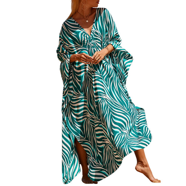 Light Green Print Long Kinimo Beachwear TQL310062-28