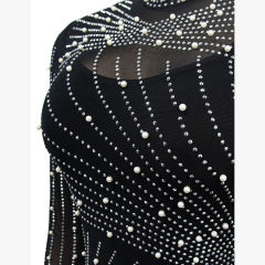 Black Rhinestone Mesh Long Sleeve Maxi Dress TQK311551-2