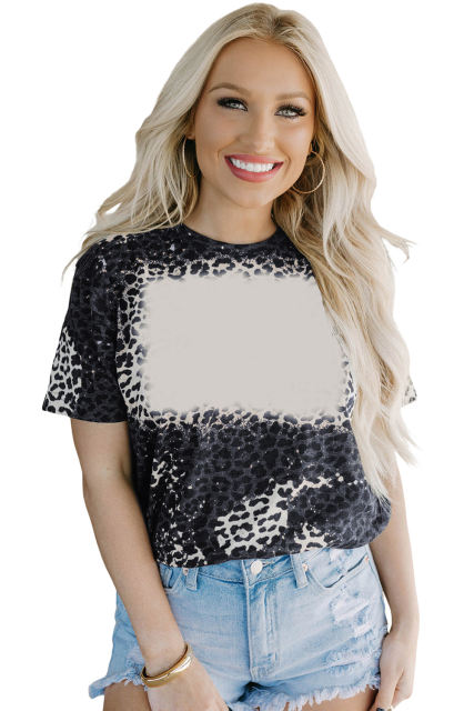Leopard Blank Apparel- Bleached Leopard Crew Neck T-shirt LC25220738-20