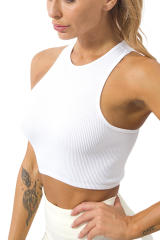 White Ribbed Knit Cropped Yoga Sports Vest LC264388-1