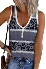 Gray Ribbed Leopard Tie Dye Snap Button Tank Top LC2568709-11