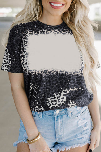 Leopard Blank Apparel- Bleached Leopard Crew Neck T-shirt LC25220738-20
