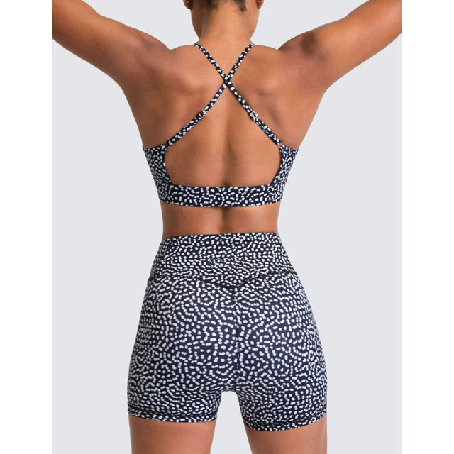 Black White Back Criss Yoga Bra with Shorts Set TQL710038-37