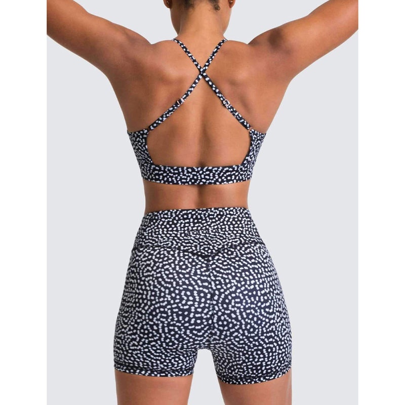 Black White Back Criss Yoga Bra with Shorts Set TQL710038-37