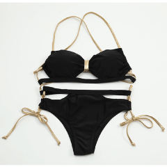 Black Bow Knot Spaghetti Strap Bikini TQK610291-2