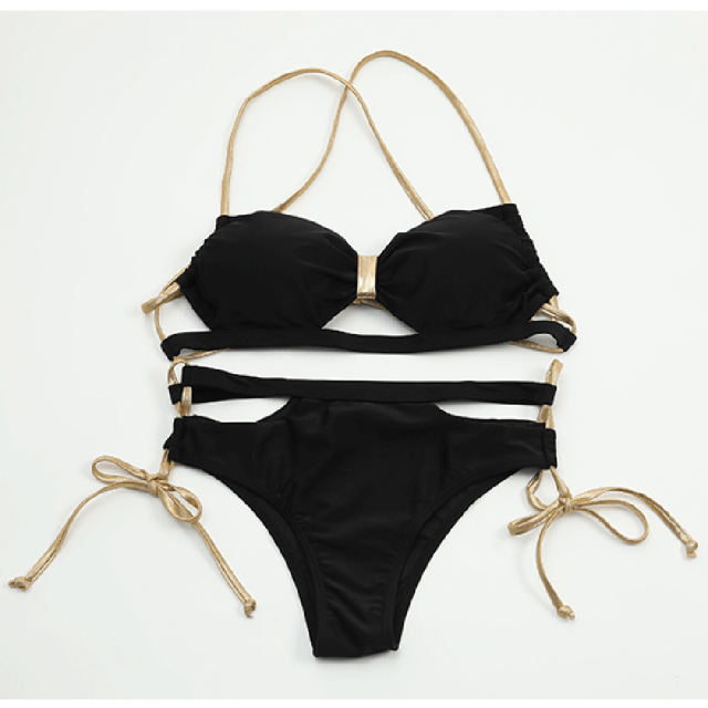 Black Bow Knot Spaghetti Strap Bikini TQK610291-2