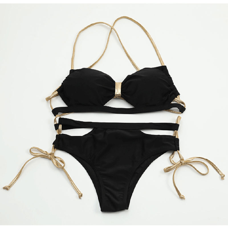 Black Bow Knot Spaghetti Strap Bikini TQK610291-2