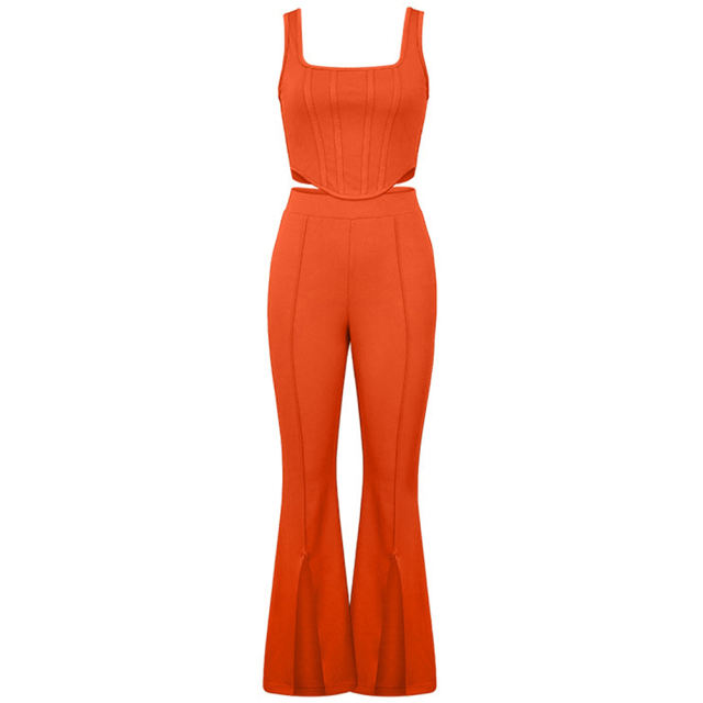Orange Sleeveless Crop Top with Split Pant Set TQG71001-14