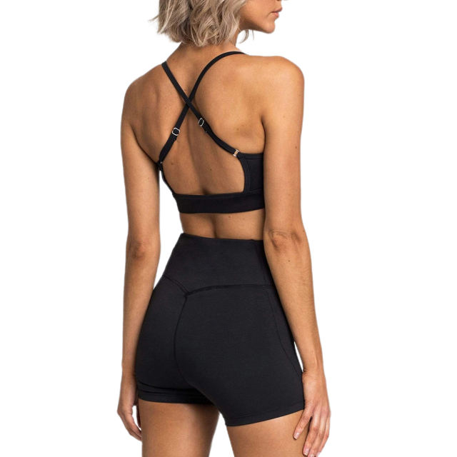 Black Back Criss Yoga Bra with Shorts Set TQL710038-2