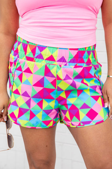 Multicolor-2 Pink Leopard High Waisted Athletic Shorts LC731248-1022