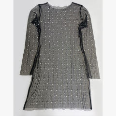 Black Sheer Rhinestone Mesh Long Sleeve Beach Cover TQK311544-2