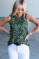 Green Leopard Print Crew Neck Tank Top LC2565188-9
