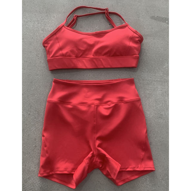 Red Back Criss Yoga Bra with Shorts Set TQL710038-3