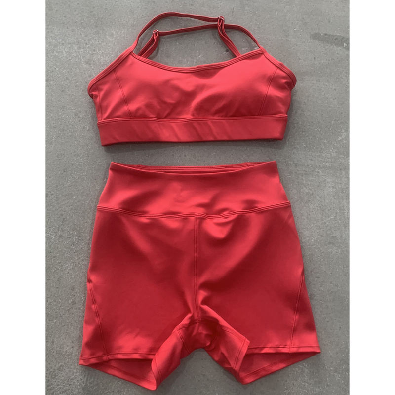 Red Back Criss Yoga Bra with Shorts Set TQL710038-3