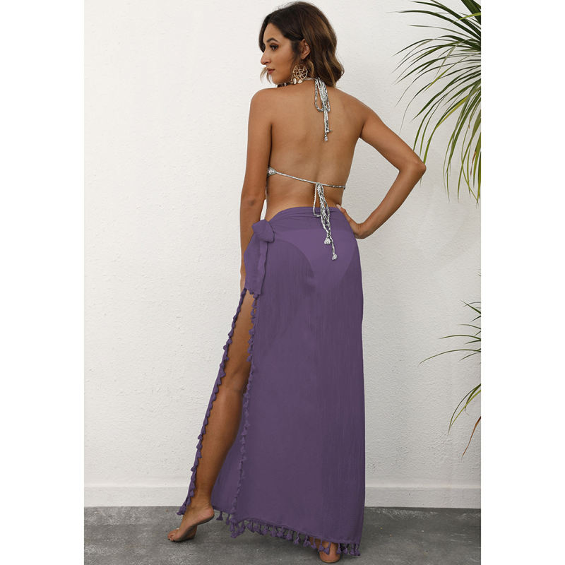 Purple Splicing Tassels Irregular Beach Maxi Skirt TQK650100-8