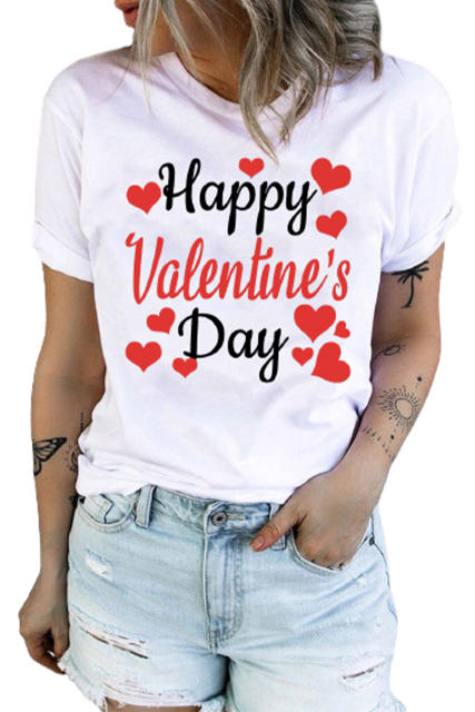 Happy Valentine\'s Day Heart Print Crew Neck T-shirt LC25213671-1