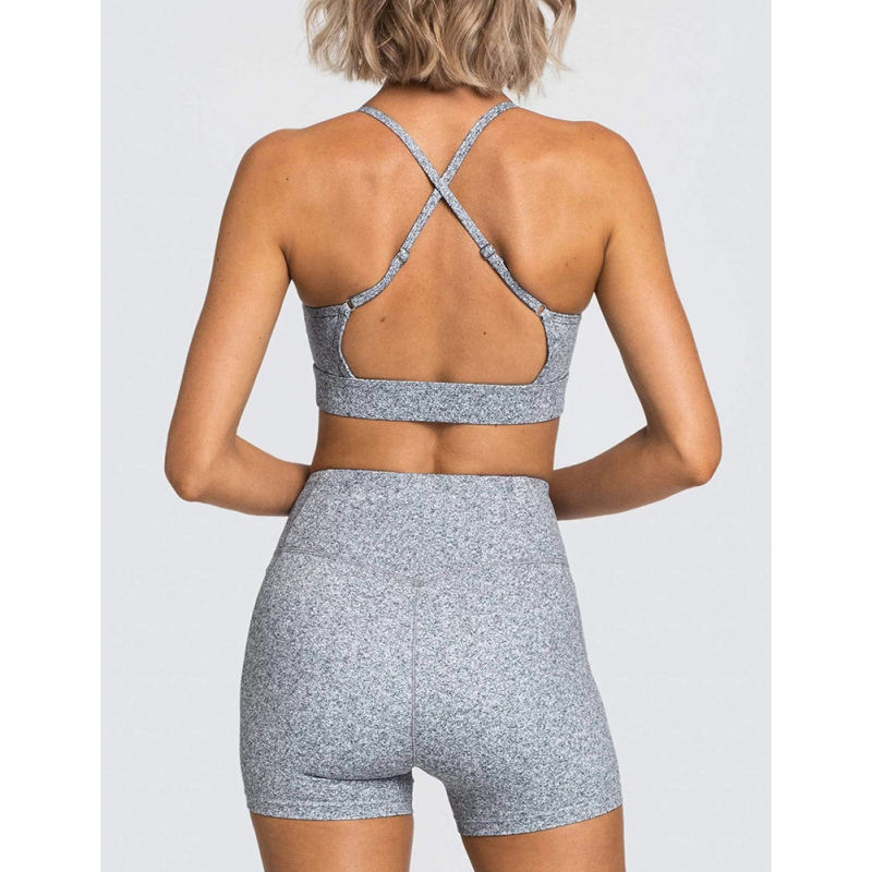 Gray Back Criss Yoga Bra with Shorts Set TQL710038-11