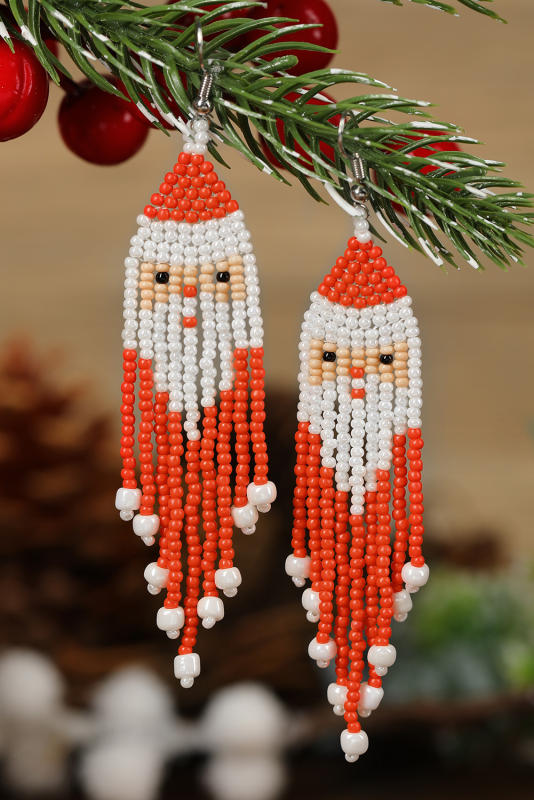 Red Christmas Santa Claus Beaded Tassel Earrings BH012046-3