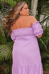 Purple Ruffled Smocked Off Shoulder Plus Size Maxi Dress PL61724-8