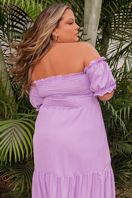 Purple Ruffled Smocked Off Shoulder Plus Size Maxi Dress PL61724-8