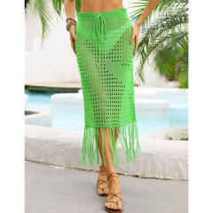 Green Hollow-out Tasseled Beach Cover Skirt  TQL360061-9
