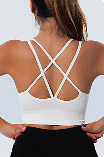 White Ribbed Knit Strappy Back Yoga Bra LC264384-1