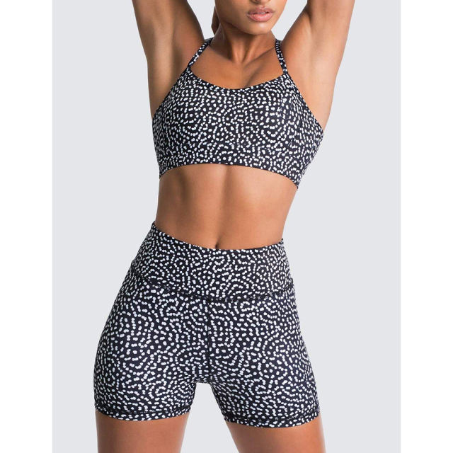 Black White Back Criss Yoga Bra with Shorts Set TQL710038-37