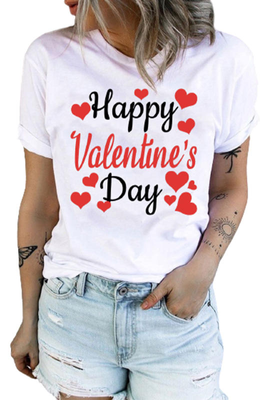 Happy Valentine\'s Day Heart Print Crew Neck T-shirt LC25213671-1