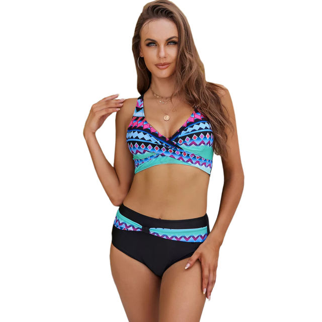 Multicolor Printed Twist Front 2pcs Bikini TQK610289-29