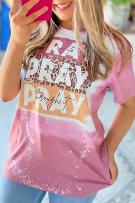 Purple PRAY Color Block Leopard Bleached Tee LC25219902-8