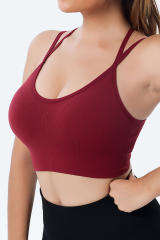 red Ribbed Knit Strappy Back Yoga Bra LC264384-3