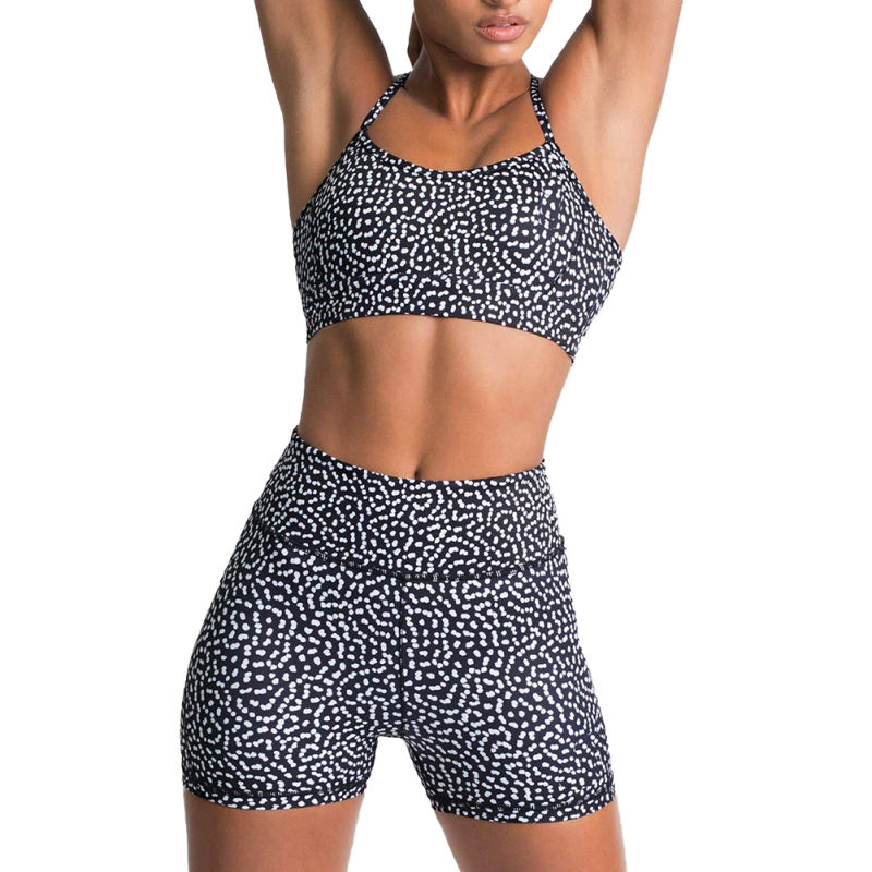 Black White Back Criss Yoga Bra with Shorts Set TQL710038-37