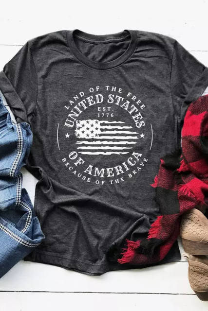 Gray United States Of America Flag Graphic Print Short Sleeve T Shirt LC25221389-11