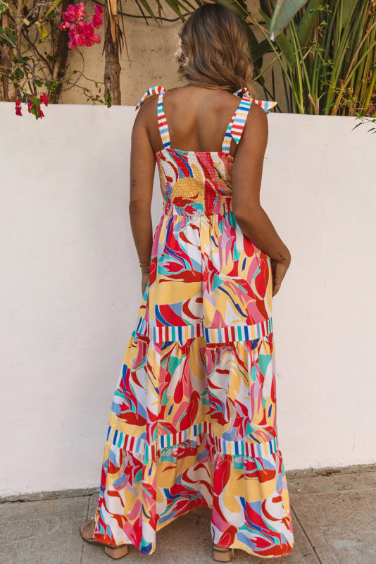 Multicolor Abstract Print Striped Trim Maxi Sundress LC6112858-22