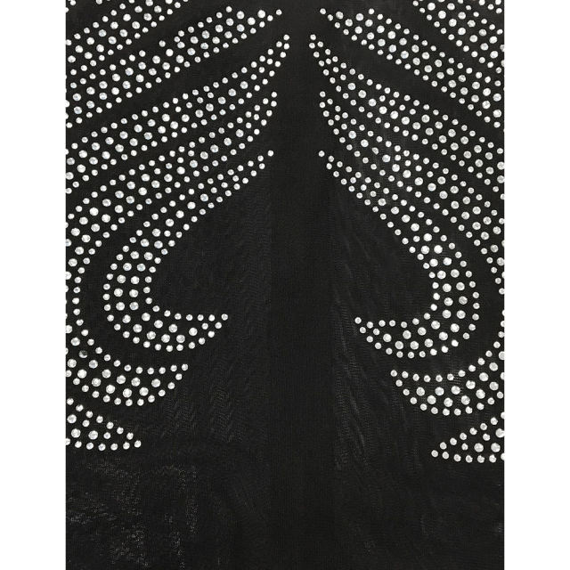 Black Mesh Rhinestone See Through Long Sleeve Maxi Dress TQK311243-2