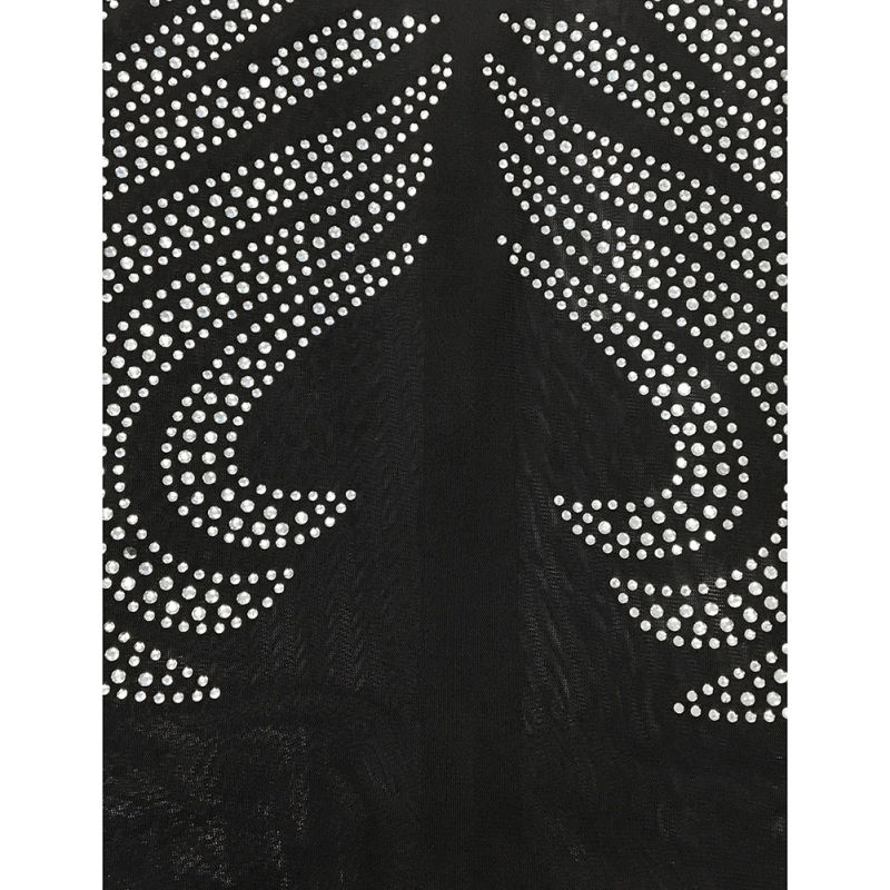 Black Mesh Rhinestone See Through Long Sleeve Maxi Dress TQK311243-2