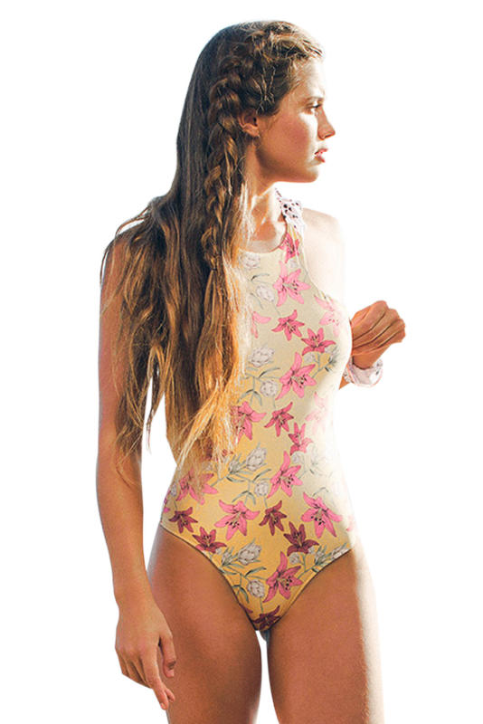 Yellow One-piece Floral Printing Swimsuit LC411639-7