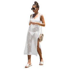 White Hollow Crochet Split Beach Dress TQK650057-1
