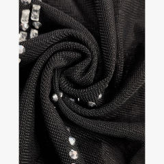 Black Off Shoulder Mesh Rhinestone High Split Maxi Dress TQK311550-2