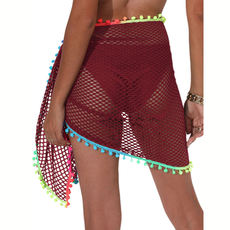 Burgundy Multi-wear Colorful Tassels Beach Wrap Skirt TQG650001-223
