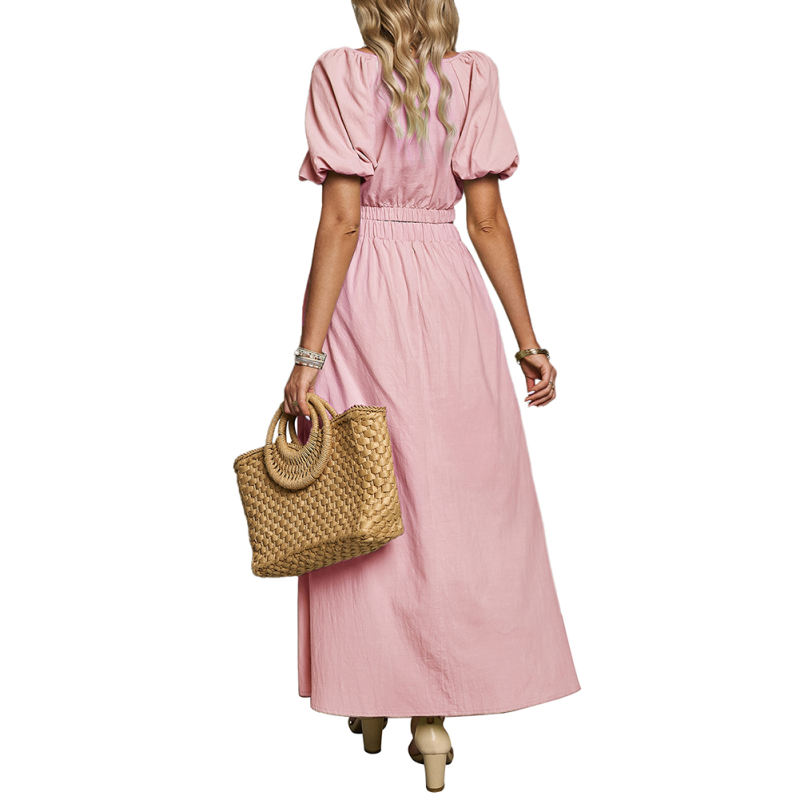 Pink V Neck Crop Top and Pocket Skirt Set TQX711102-10