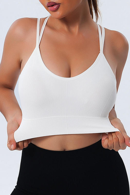 White Ribbed Knit Strappy Back Yoga Bra LC264384-1