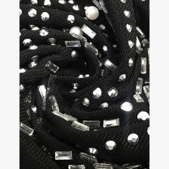 Black Mesh V Neckline Rhinestone Bodycon Dress TQK311548-2