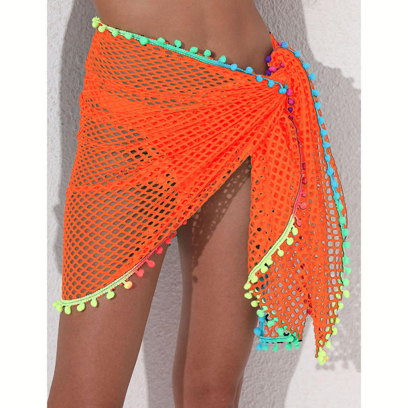 Orange Multi-wear Colorful Tassels Beach Wrap Skirt TQG650001-14